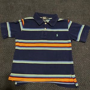 Boys Ralph Lauren Polo with navy blue base and colorful stripes